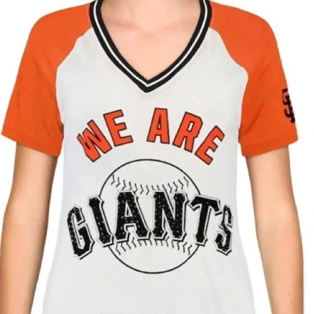 PINK Victoria's Secret White and Orange 'We Are Giants' Baseball Tee
